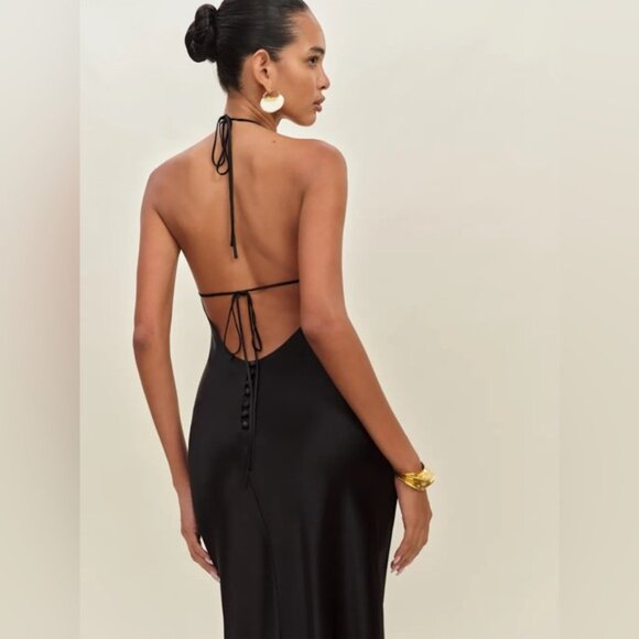 NEW Reformation Jeany Silk Long Dress Backless Formal Wedding Black | Size S - Picture 3 of 10